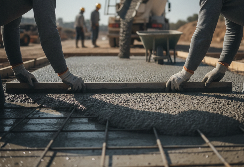 Concrete Pouring no peoples faces just hands of back of peoples head