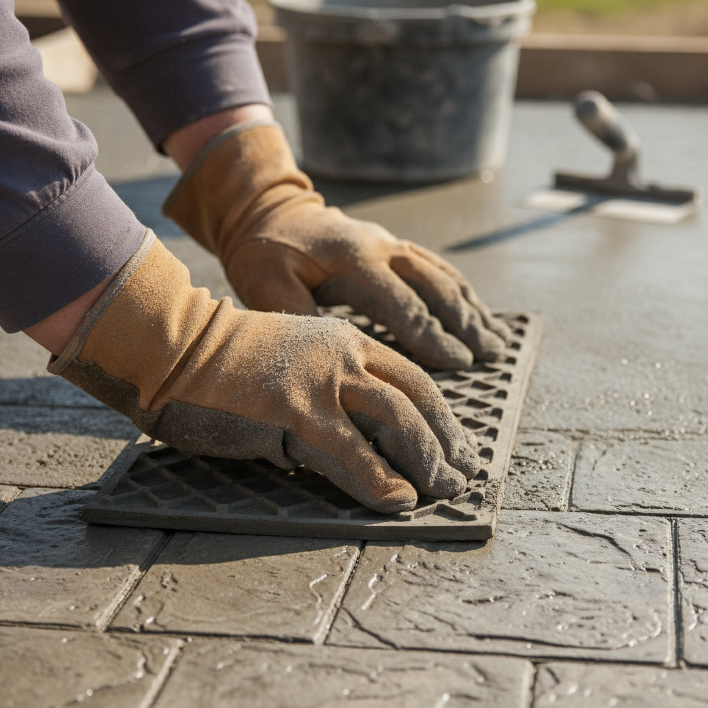 Concrete Stamping no peoples faces just hands